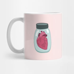 Jar with anatomical hearts. Vector flat illustration. Valentine's day drawing Mug